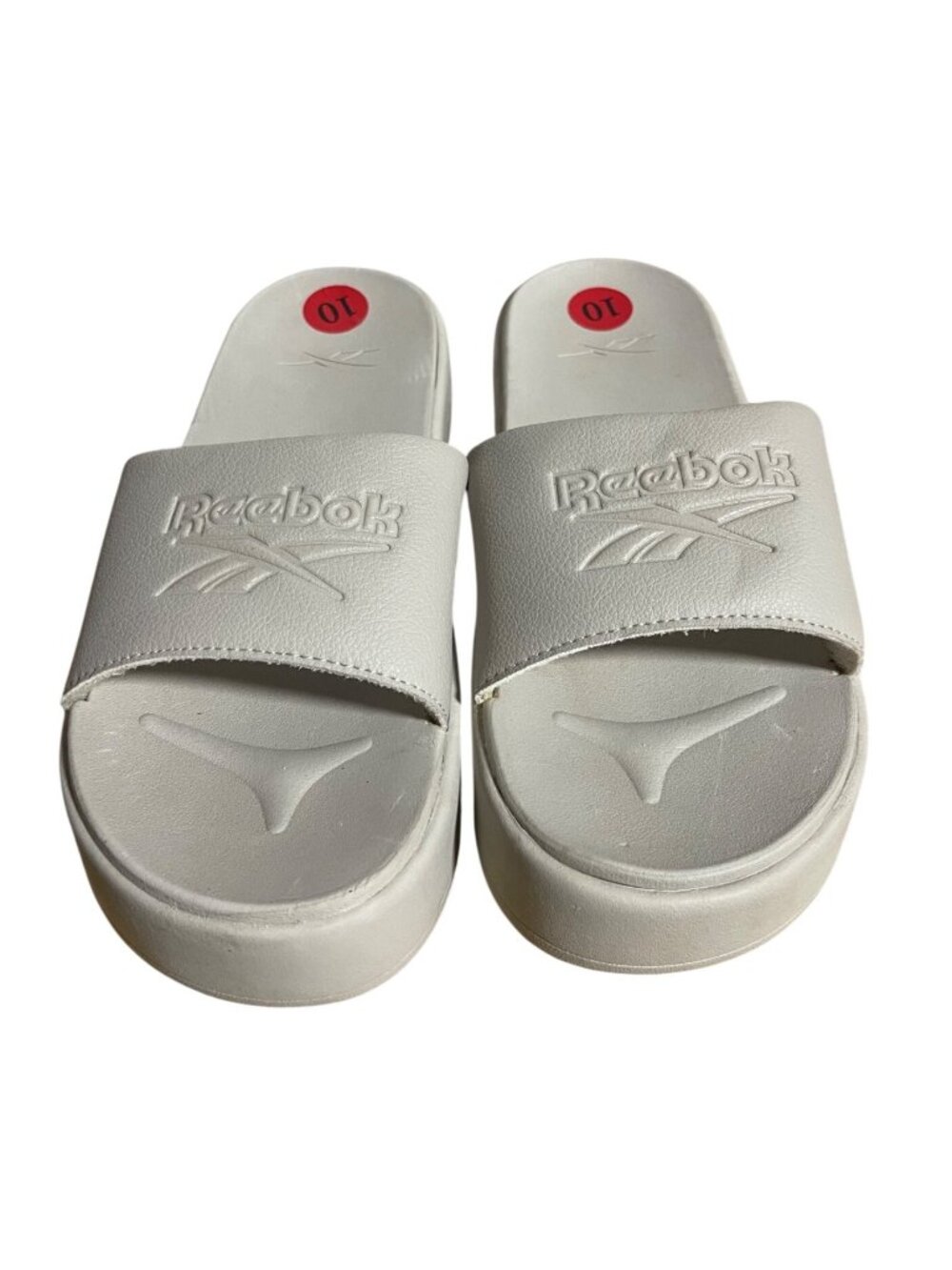 Reebok Slide Sandals Womens Size 10 White Comfort Embossed Logo Casual